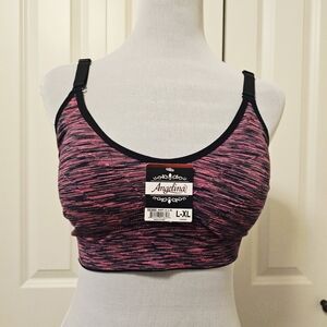 Angelina Sports Bra Racer Back Tagged L Fit S-M Black Pink Grey NWT